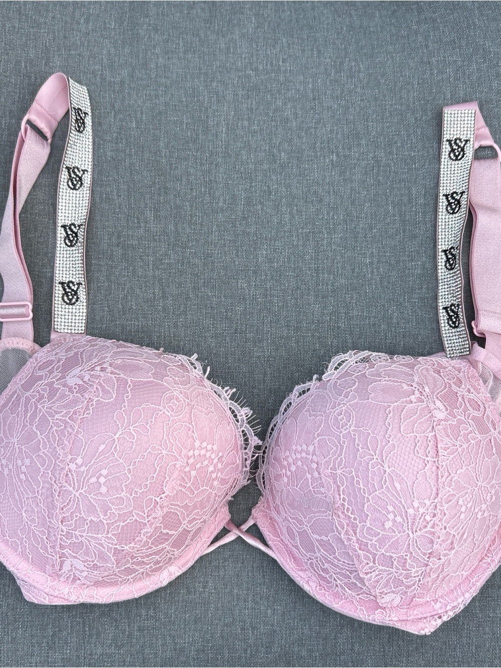 Victoria's Secret Pink Lace Push-Up Bra with Logo Straps
